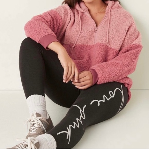 PINK Varsity Half-Zip Sherpa pullover hoodie coat - Picture 2 of 11